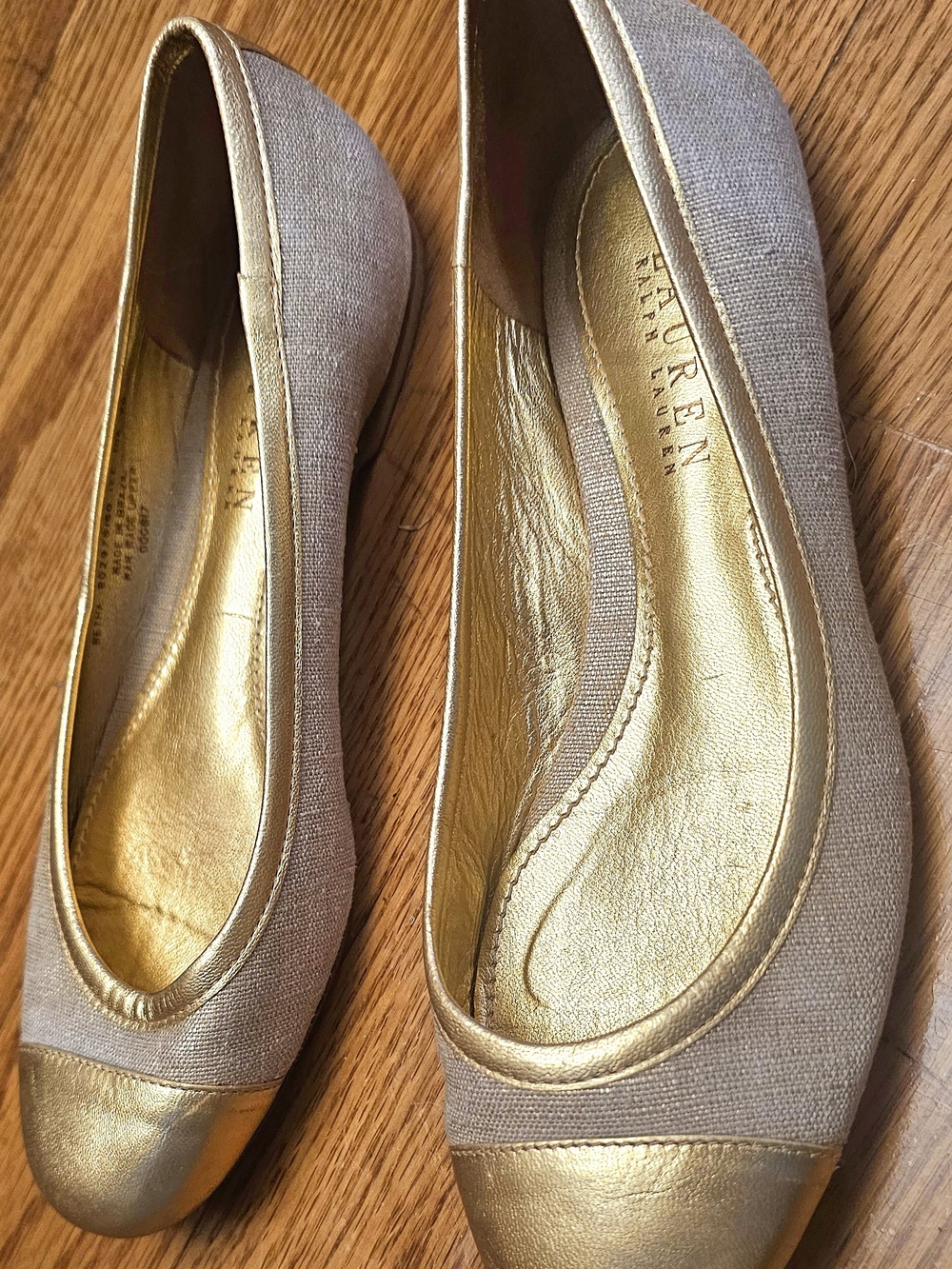 Ralph Lauren Gold Canvas Cap-Toe Ballet Flats Women's Size 7 - Picture 6 of 8